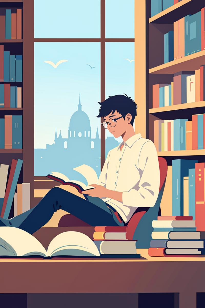 391079-3576162323-shadow flat vector art,masterpiece,best quality,1boy,glasses,Read in the library,quiet,books.png